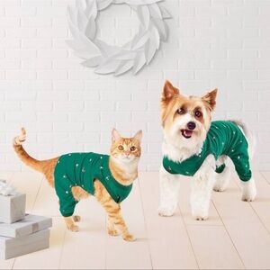 💫 Green Polar Bear Print Holiday Dog and Cat pajamas